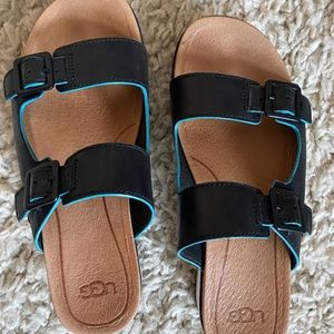 UGG Hanneli Platform Leather Black Sandal Sz 6.5